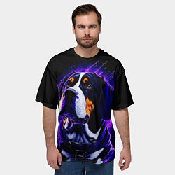 Футболка оверсайз мужская Бигль - фиолетовый неон, цвет: 3D-принт — фото 2
