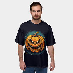 Футболка оверсайз мужская Злая тыква со светящимися глазами, цвет: 3D-принт — фото 2