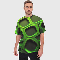 Футболка оверсайз мужская Объемные зеленые соты, цвет: 3D-принт — фото 2