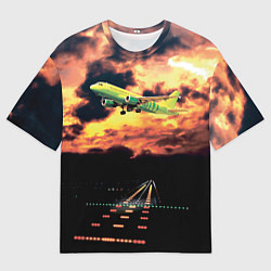 Футболка оверсайз мужская Боинг 737 Суровый закат, цвет: 3D-принт