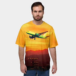 Футболка оверсайз мужская S7 Боинг 737 Оранжевый закат, цвет: 3D-принт — фото 2