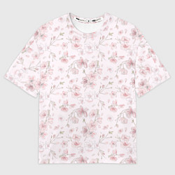 Мужская футболка оверсайз Акварельный паттерн цветов сакуры