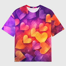 Футболка оверсайз мужская Разноцветные сердечки, цвет: 3D-принт