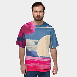 Футболка оверсайз мужская Самурай в поле на закате, цвет: 3D-принт — фото 2