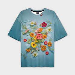 Мужская футболка оверсайз Букет полевых цветов на ткани