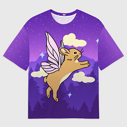 Футболка оверсайз мужская Лунный кролик с крыльями, цвет: 3D-принт