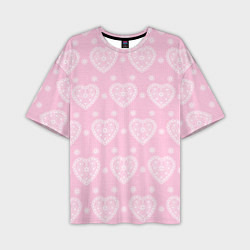 Мужская футболка оверсайз Розовое кружево сердечки