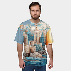 Футболка оверсайз мужская Сказочный замок у моря, цвет: 3D-принт — фото 2