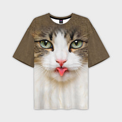 Мужская футболка оверсайз Кошка показывает язык