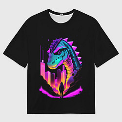 Футболка оверсайз мужская Динозавр в мегаполисе - неоновое свечение, цвет: 3D-принт