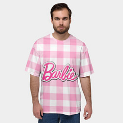 Футболка оверсайз мужская Барби лого розовая клетка, цвет: 3D-принт — фото 2