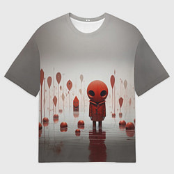 Футболка оверсайз мужская Красный человечек на пруду, цвет: 3D-принт