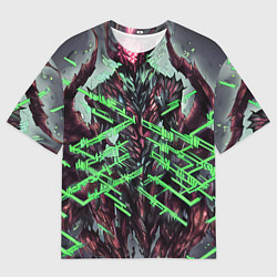 Мужская футболка оверсайз Зелёный элементаль киберпанк