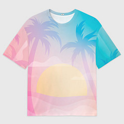 Мужская футболка оверсайз Градиентовый летний пейзаж