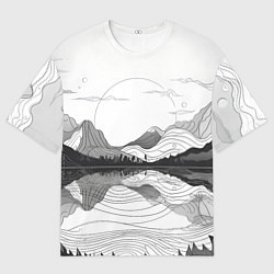 Мужская футболка оверсайз Минималистичный пейзаж чб