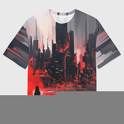 Мужская футболка оверсайз Нарисованный город с силуэтом человека