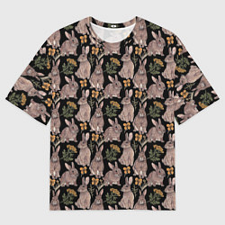 Футболка оверсайз мужская Зайцы и пижма, цвет: 3D-принт