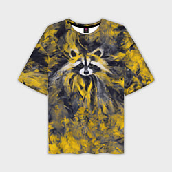 Мужская футболка оверсайз Абстрактный желтый енот в стиле арт