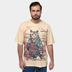Футболка оверсайз мужская Кот-самурай, цвет: 3D-принт — фото 2