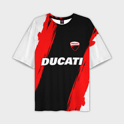 Мужская футболка оверсайз Ducati moto - красные полосы