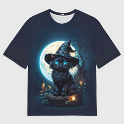 Футболка оверсайз мужская Кот ведьмы - Хэллоуин, цвет: 3D-принт
