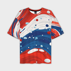Футболка оверсайз мужская Брызги красок в цветах флага РФ, цвет: 3D-принт