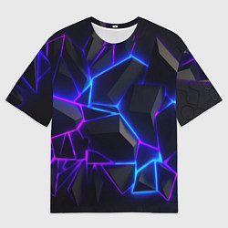 Футболка оверсайз мужская Синий и фиолетовый неон, цвет: 3D-принт