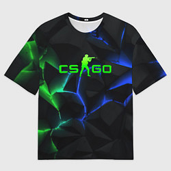 Мужская футболка оверсайз CS GO green blue neon