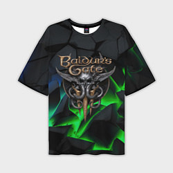 Мужская футболка оверсайз Baldurs Gate 3 black blue neon