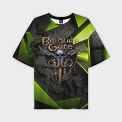 Мужская футболка оверсайз Baldurs Gate 3 logo green abstract