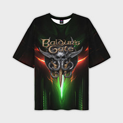Мужская футболка оверсайз Baldurs Gate 3 logo green red light
