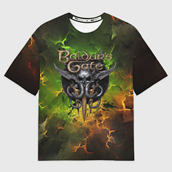 Футболка оверсайз мужская Baldurs Gate 3 logo dark green fire, цвет: 3D-принт