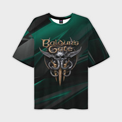 Мужская футболка оверсайз Baldurs Gate 3 logo green geometry