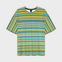Мужская футболка оверсайз Горизонтальные разноцветные полосы