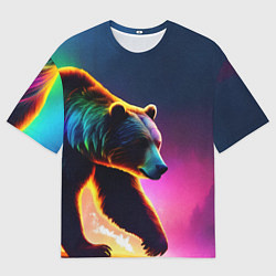 Футболка оверсайз мужская Неоновый светящийся медведь гризли, цвет: 3D-принт