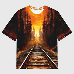 Мужская футболка оверсайз Железная дорога на закате