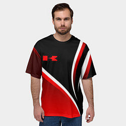 Футболка оверсайз мужская Кавасаки - красные волны, цвет: 3D-принт — фото 2