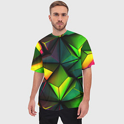 Футболка оверсайз мужская Зеленые абстрактные треугольники, цвет: 3D-принт — фото 2