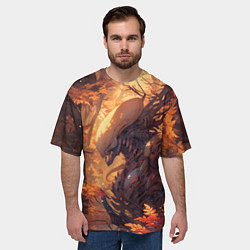 Футболка оверсайз мужская Ксеноморф в осеннем лесу, цвет: 3D-принт — фото 2