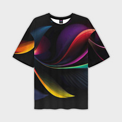 Мужская футболка оверсайз Ночная абстракция из разноцветных лучей