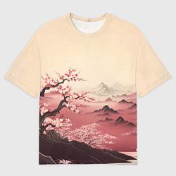 Мужская футболка оверсайз Сакура в горах