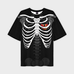 Мужская футболка оверсайз Скелет: ребра с разбитым сердцем