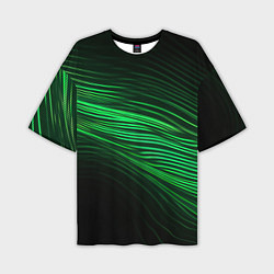 Футболка оверсайз мужская Green neon lines, цвет: 3D-принт
