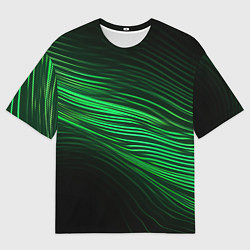 Футболка оверсайз мужская Green neon lines, цвет: 3D-принт