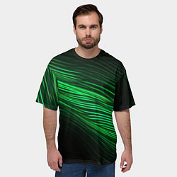 Футболка оверсайз мужская Green neon lines, цвет: 3D-принт — фото 2
