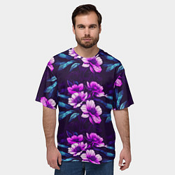 Футболка оверсайз мужская Цветы неон узор, цвет: 3D-принт — фото 2