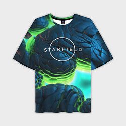 Мужская футболка оверсайз Starfield blue green logo