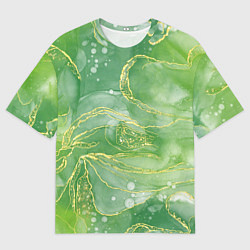 Футболка оверсайз мужская Абстрактный зеленый мрамор с золотым, цвет: 3D-принт