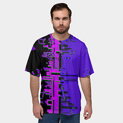 Футболка оверсайз мужская Кибер-глитч фиолетовый, цвет: 3D-принт — фото 2