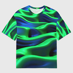 Мужская футболка оверсайз Зеленые неоновые волны